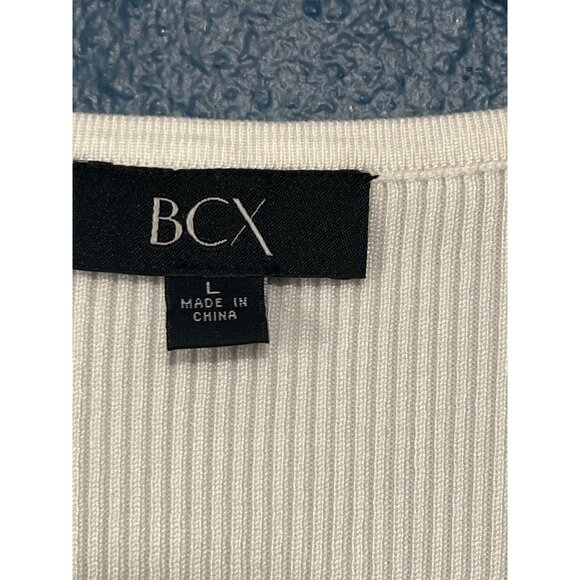 BCX Womens Ribbed Knit Sweater With Pleated Balloon Sleeves In White - Picture 9 of 11